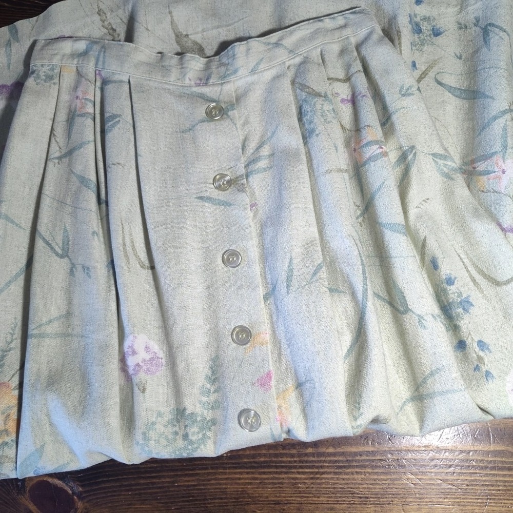 Alfred Dunner Skirt Petite Size 8P Green Floral Linen Blend Vintage Flowers - Picture 5 of 12